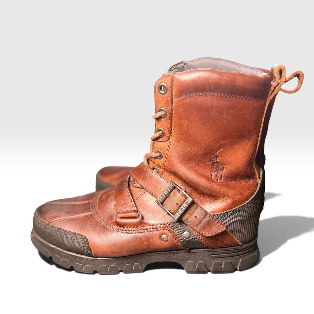 Polo Ralph Lauren Tavin Boots Brown Leather Dual Strap Buckle - Men’s 10.5D